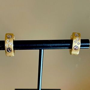 14k Yellow gold Diamond Cartier like  huge earrings
